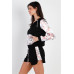 Black & Multi Color Print Colorblock Zip-up Hooded Top & Short Set