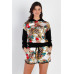 Black & Ivory Satin Effect Animal Print Hooded Top & Short Set