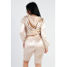 Satin Lace Details Long Sleeve Hooded Crop Top & Biker Short Set