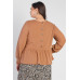 Plus Caramel Waffle Knit Back Button Detail Long Sleeve Top