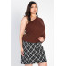 Plus Brown Ribbed Textured One Shoulder Top