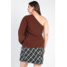 Plus Brown Ribbed Textured One Shoulder Top