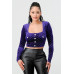 Lux Diamon Velvet Buttons Open Back Square Neck Long Sleeves Cropped Top