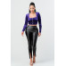 Lux Diamon Velvet Buttons Open Back Square Neck Long Sleeves Cropped Top