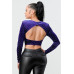 Lux Diamon Velvet Buttons Open Back Square Neck Long Sleeves Cropped Top