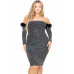 Plus Off Shoulder Feather Trim Detail Sequin Dress