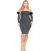 Plus Off Shoulder Feather Trim Detail Sequin Dress