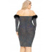 Plus Off Shoulder Feather Trim Detail Sequin Dress