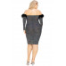 Plus Off Shoulder Feather Trim Detail Sequin Dress