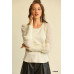Solid Knit And Chiffon Mixed Top With Puff Long Sleeve