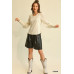 Solid Knit And Chiffon Mixed Top With Puff Long Sleeve