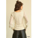 Solid Knit And Chiffon Mixed Top With Puff Long Sleeve