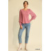 Solid Knit And Chiffon Mixed Top With Puff Long Sleeve