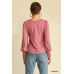 Solid Knit And Chiffon Mixed Top With Puff Long Sleeve