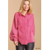Mineral wash button down top with high low hem