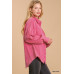 Mineral wash button down top with high low hem
