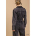 Mid button down stone wash wide leg distressed jumpsuit & side pockets with no lining