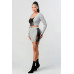 2 Piece Set With Cropped Long Sleeve Shirt With Pu Leather Detail Matching Mini Skirt