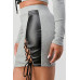 2 Piece Set With Cropped Long Sleeve Shirt With Pu Leather Detail Matching Mini Skirt