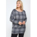Boat Neck, Plaid Print Tunic Top, With Long Dolman Sleeves