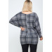 Boat Neck, Plaid Print Tunic Top, With Long Dolman Sleeves