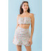 Mint Fuchsia Print Cotton Sleeveless Strappy Crop Top & High Waist Wrap Hem Mini Skirt Set