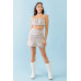 Mint Fuchsia Print Cotton Sleeveless Strappy Crop Top & High Waist Wrap Hem Mini Skirt Set