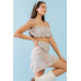 Mint Fuchsia Print Cotton Sleeveless Strappy Crop Top & High Waist Wrap Hem Mini Skirt Set