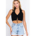 Halter Ruched Crop Sweater Knit Top