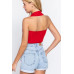 Halter Ruched Crop Sweater Knit Top