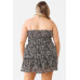 Plus Floral Print Ruched Ruffle Smocked Back Top & High Waist Flare Hem Mini Skirt Set