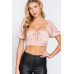 Short Slv Shirring Satin Crop Top