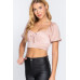 Short Slv Shirring Satin Crop Top