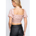 Short Slv Shirring Satin Crop Top