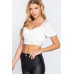 Short Slv Shirring Satin Crop Top