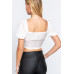 Short Slv Shirring Satin Crop Top