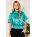 Waist Smocked Solid Satin Blouse