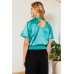 Waist Smocked Solid Satin Blouse