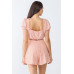 White & Orange Stripe Print Self-tie Short Sleeve Crop Top & High Waist Shorts Set