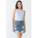 Baby Blue Chess Cage Print Cotton Blend Sleeveless Bodysuit