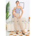 Cream & Blue Wave Print Mesh Asymmetrical Neck Self-tie Strap Bodysuit