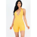 Casual Solid Halter V Neck Ribbed Bodycon Romper