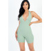 Casual Solid Halter V Neck Ribbed Bodycon Romper