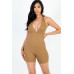 Casual Solid Halter V Neck Ribbed Bodycon Romper