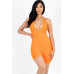Casual Solid Halter V Neck Ribbed Bodycon Romper