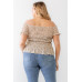 Plus Floral Chiffon Ruched Smocked Off-the-shoulder Top