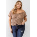 Plus Floral Chiffon Ruched Smocked Off-the-shoulder Top
