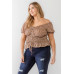 Plus Floral Chiffon Ruched Smocked Off-the-shoulder Top