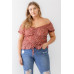Plus Floral Chiffon Ruched Smocked Off-the-shoulder Top