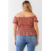 Plus Floral Chiffon Ruched Smocked Off-the-shoulder Top